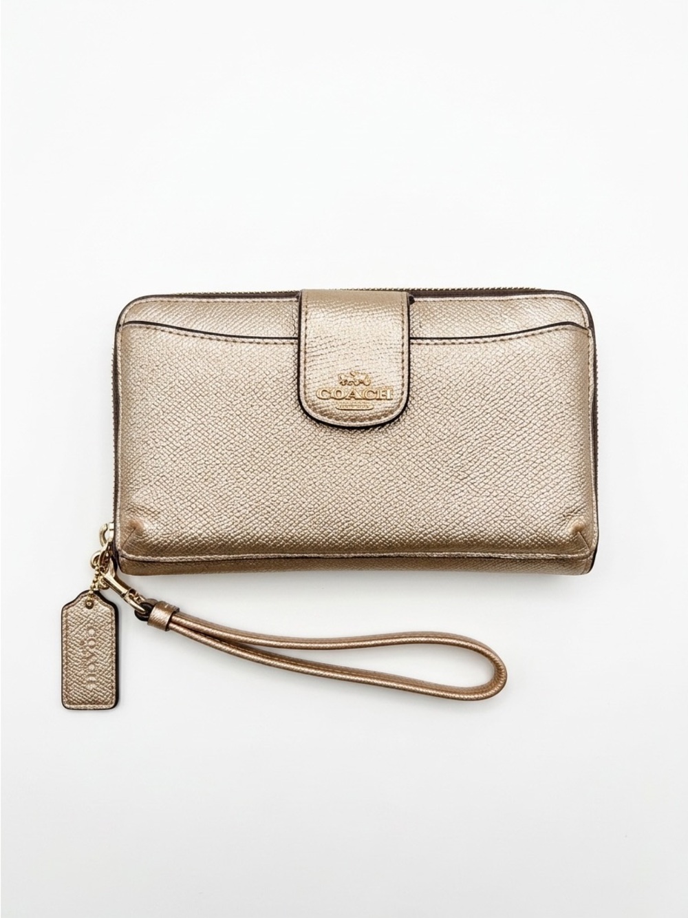 Vintage Coach Metallic Gold Leather Wristlet Wallet with Tag
